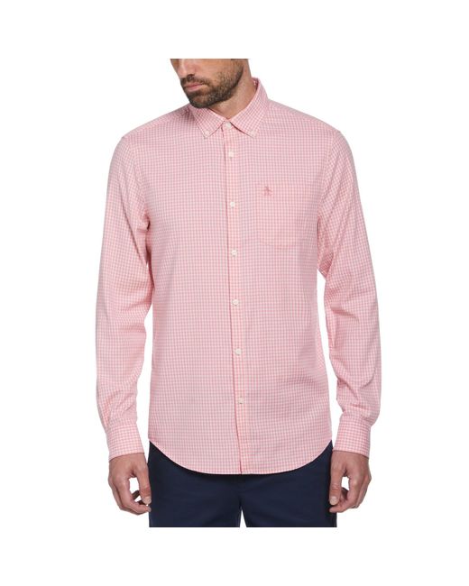 Original Penguin Pink Gingham Print Long Sleeve Shirt In Wild Rose for men