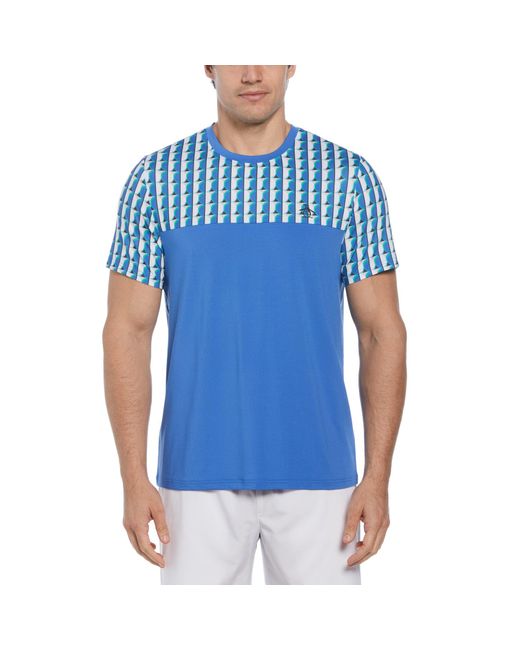 Original Penguin Blue Geo Print Performance Tennis T-shirt In Nebulas for men