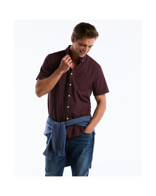 Original Penguin Red Dobby Striped Short Sleeve Shirt In Port Royale for men