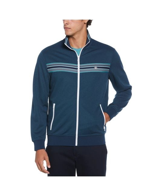 Original Penguin Chest Stripe Tape Track Jacket In Blue Wing Teal for men