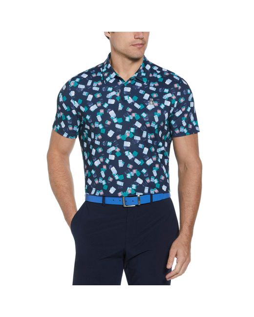 Original Penguin Blue All Over Pete's Travel Tags Print Golf Polo Shirt In Black Iris for men