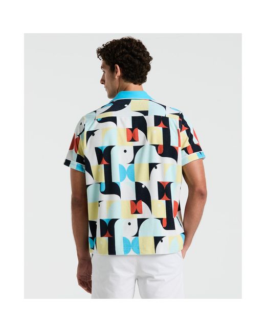 Original Penguin Allover Deco Print Short Sleeve Shirt In Horizon Blue for men