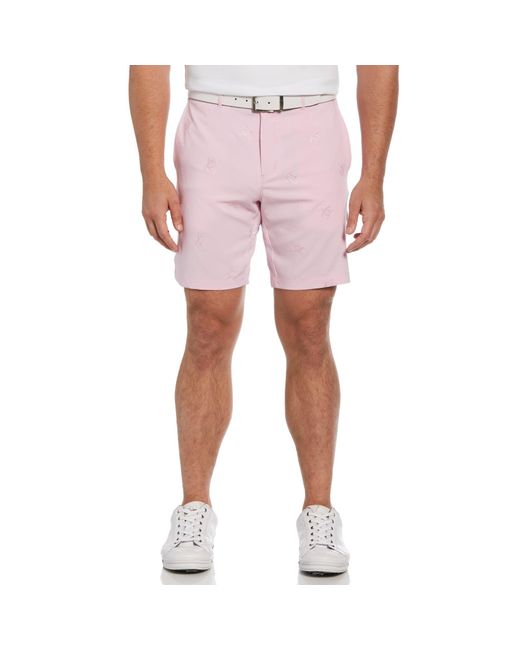 Original Penguin Pete Embroidered Flat Front Golf Shorts In Gelato Pink for men
