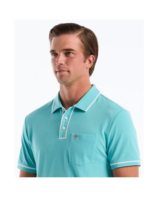Original Penguin Blue Earl Pique Polo Shirt In Aquarelle for men