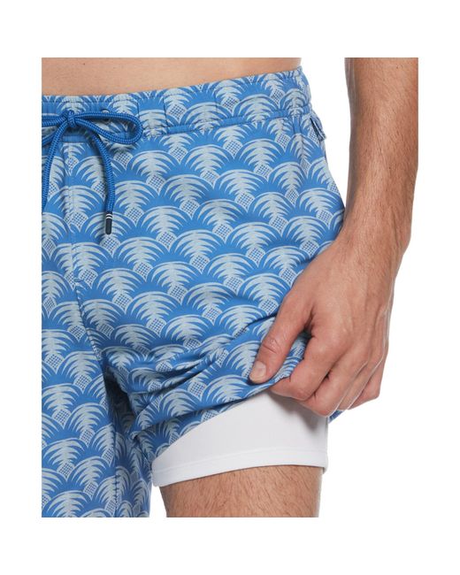 Original Penguin Blue Geo Palm Print Swim Short In Tourmaline for men