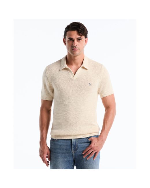 Original Penguin Natural Textured Johnny Collar Sweater Polo In Birch for men