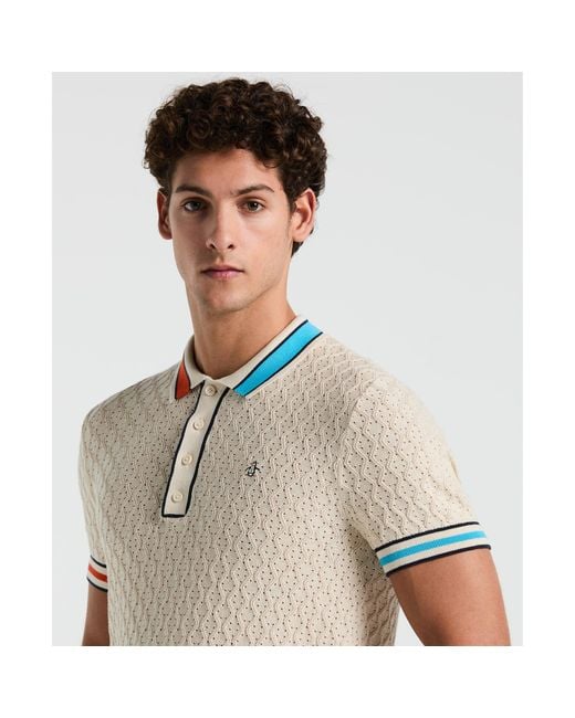 Original Penguin Natural Pointelle Blocked Ribbed Sweater Polo Shirt In Birch for men