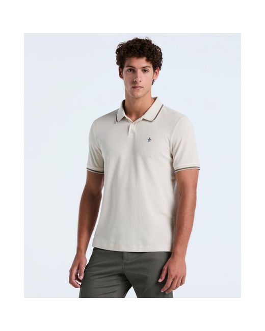Original Penguin White Honeycomb Tipped Polo Shirt In Birch for men