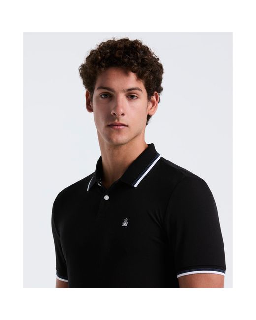 Original Penguin Sticker Pete Pique Polo Shirt In True Black for men