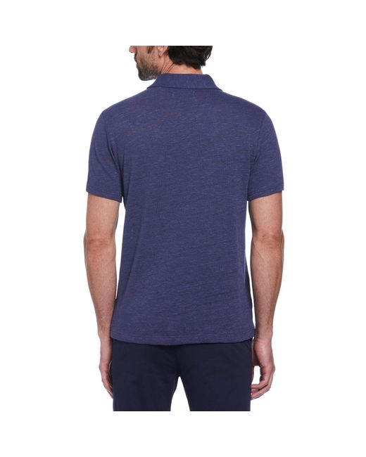 Original Penguin Linen Cotton Slub Short Sleeve Polo Shirt In Blue Indigo for men
