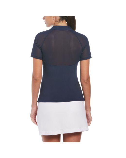 Original Penguin Blue Women's V-neck Mesh Block Short Sleeve Golf Polo Shirt With Contrast Piping In Black Iris for men