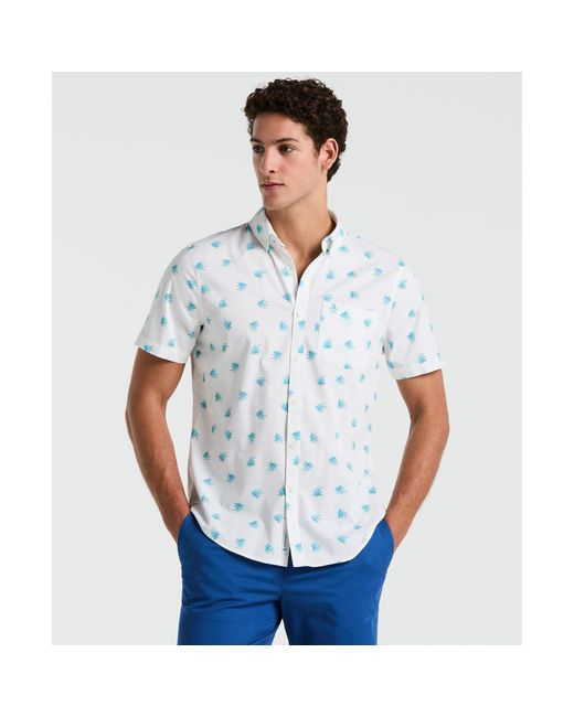 Original Penguin Blue Agave Print Short Sleeve Shirt In Bright White for men