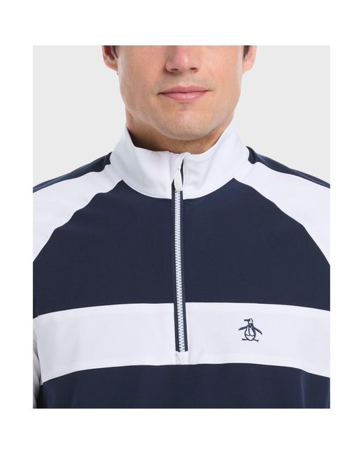 Original Penguin Blue Quarter Zip Colour Block Golf Jacket In Black Iris for men