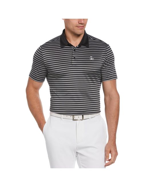 Original Penguin Black Heritage Stripe Solid Collar Short Sleeve Polo Shirt In Caviar for men