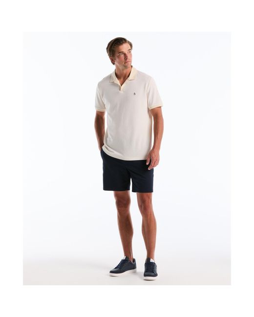 Original Penguin White Honeycomb Textured Johnny Collar Polo Shirt In Birch for men