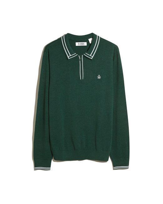 Original Penguin Tipped Quarter Zip Long Sleeve Sweater Polo In Botanical Green Heather for men