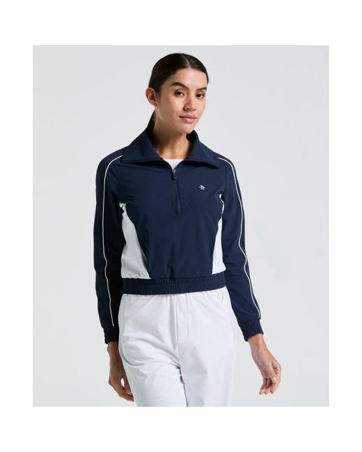 Original Penguin Blue Women's Cropped 1/4 Zip Colour Block Tennis Jacket In Black Iris for men