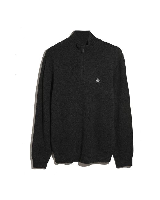Original Penguin Black Lambswool Quarter Zip Sweater In Dark Charcoal Heather for men