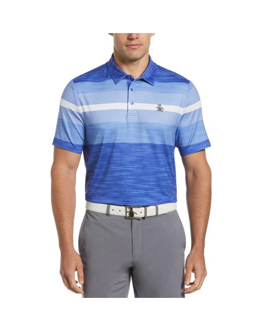 Original Penguin Colour Block Engineered Marl Stripe Golf Polo Shirt In Amparo Blue for men