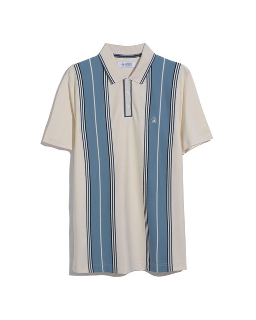Original Penguin Blue Jacquard Vertical Stripe Polo Shirt In Birch for men