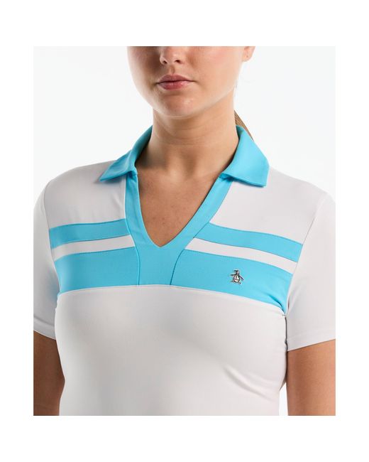 Original Penguin Blue Women's Colour Block Tennis Polo Tank In Bright White for men