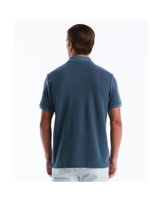Original Penguin Honeycomb Textured Johnny Collar Polo Shirt In Copen Blue for men