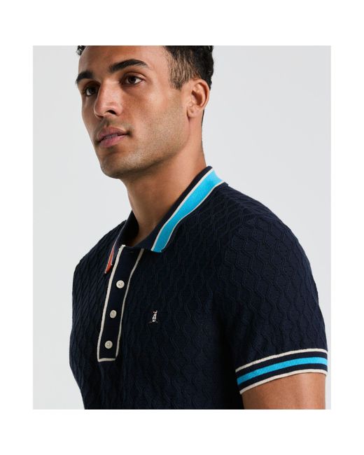 Original Penguin Blue Pointelle Blocked Ribbed Sweater Polo Shirt In Dark Sapphire for men