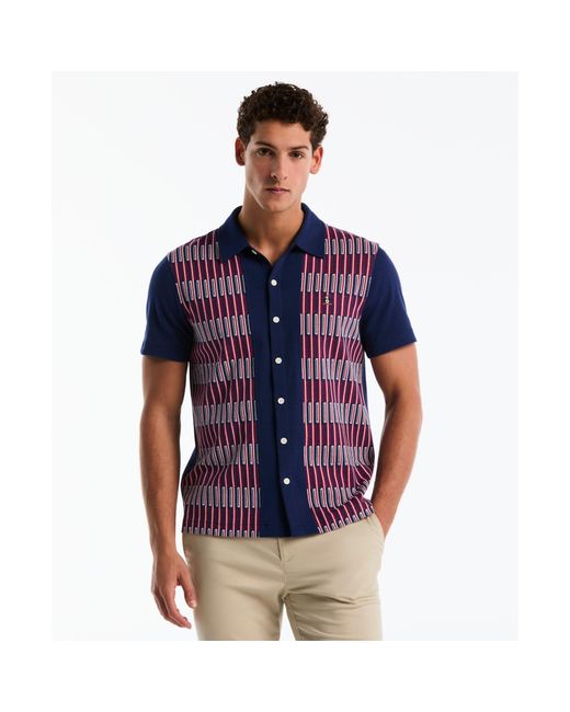 Original Penguin Jacquard Button Front Polo Shirt In Blue Depths for men