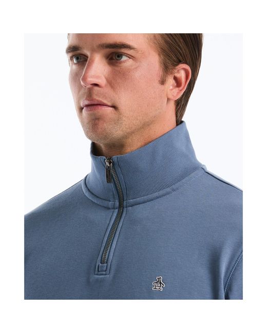 Original Penguin Sticker Pete Quarter Zip Sweatshirt In Copen Blue for men