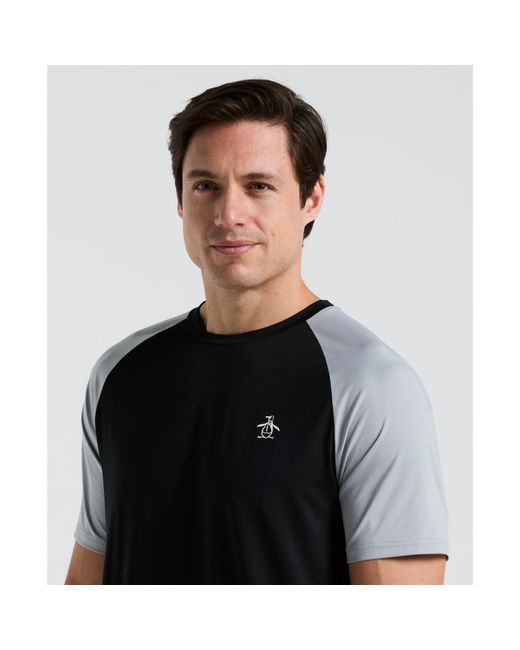 Original Penguin Black Blocked Performance Tennis T-shirt In Caviar for men