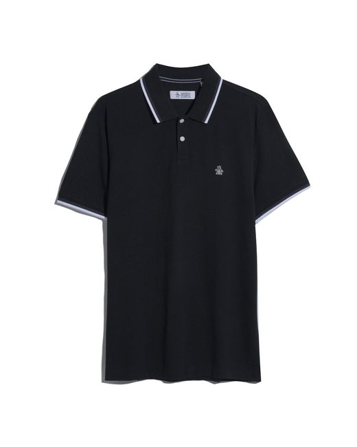 Original Penguin Sticker Pete Pique Polo Shirt In True Black for men