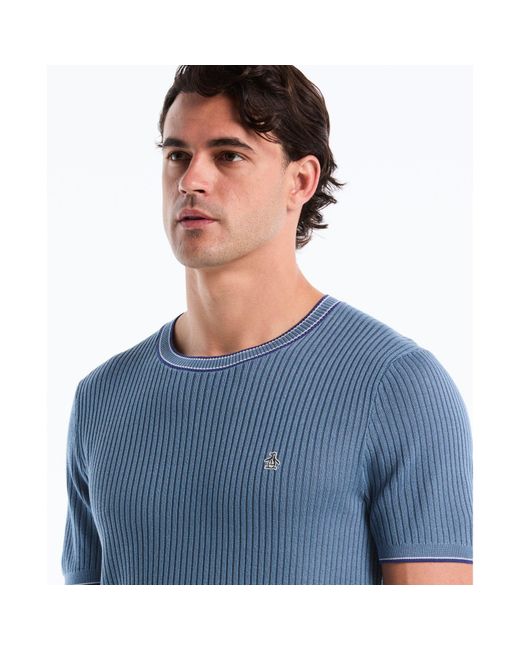 Original Penguin Ribbed Sweater T-shirt In Copen Blue for men