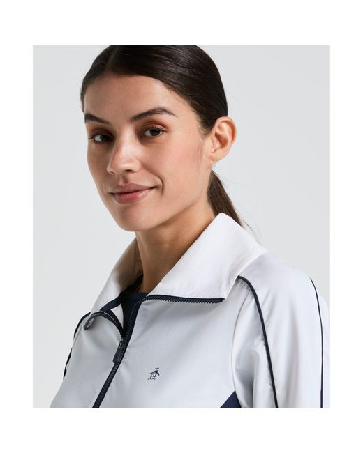 Original Penguin Blue Women's Cropped 1/4 Zip Colour Block Tennis Jacket In Bright White for men
