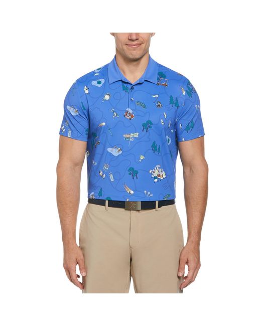 Original Penguin Pete's Game Print Golf Polo Shirt In Amparo Blue for men
