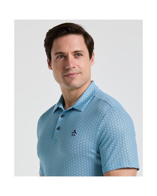 Original Penguin Blue Heritage Herringbone All Over Print Golf Polo Shirt In Aquarius for men