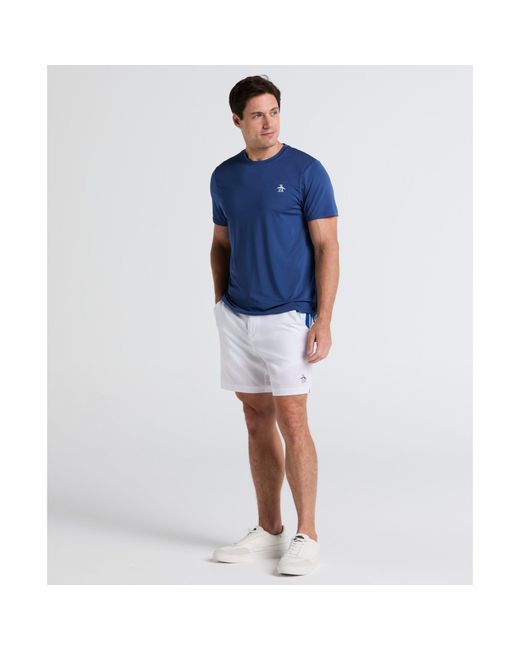 Original Penguin Blue Performance Heritage Blocked 7" Tennis Shorts In Bright White for men