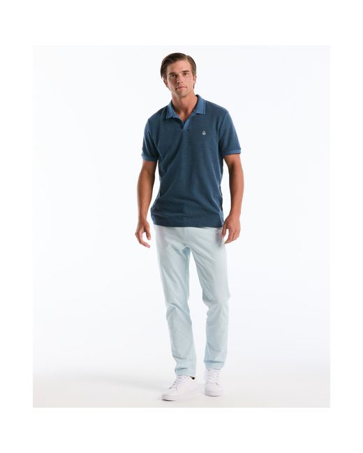 Original Penguin Honeycomb Textured Johnny Collar Polo Shirt In Copen Blue for men