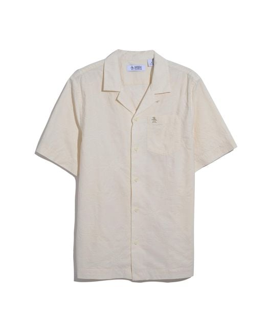 Original Penguin White Floral Embroidered Short Sleeve Shirt In Birch for men