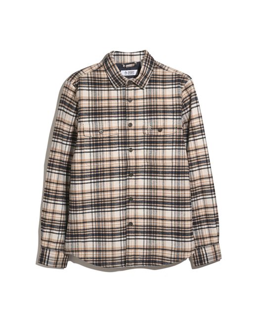 Original Penguin Brown Plaid Flannel Shacket In Birch for men