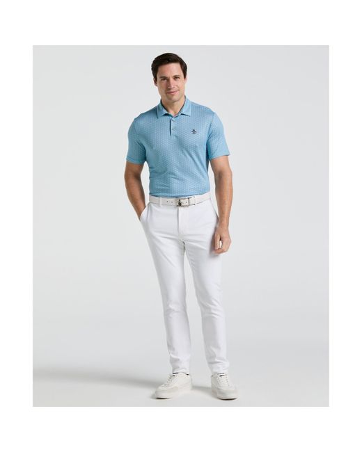 Original Penguin Blue Heritage Herringbone All Over Print Golf Polo Shirt In Aquarius for men