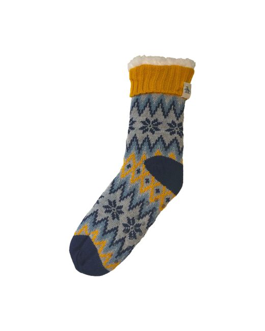Original Penguin Blue Fairisle Slipper Socks In Grey for men