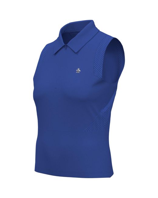 Original Penguin Women's 1/4 Zip Mesh Block Sleeveless Golf Polo Shirt In Nebulas Blue for men