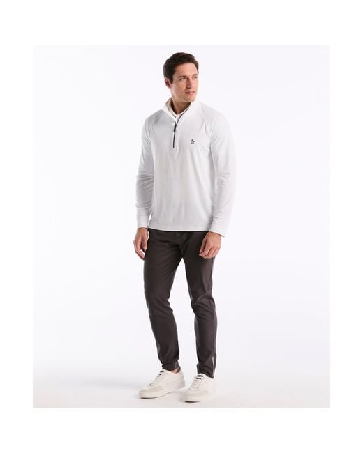 Original Penguin Mixed Media Quarter Zip Golf Pullover In Bright White for men
