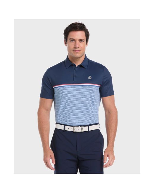 Original Penguin Blue Colour Block P Print Golf Polo In Black Iris for men