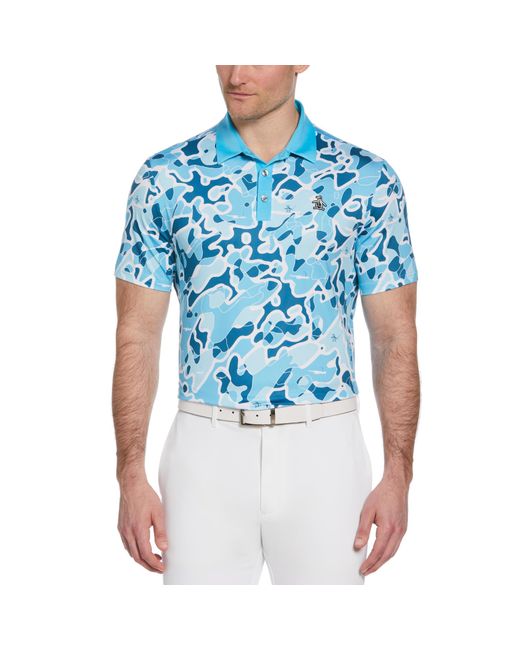 Original Penguin Bunker Print Short Sleeve Golf Polo Shirt In Blue Atoll for men