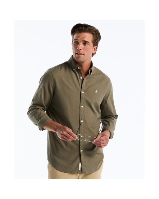 Original Penguin Green Oxford Shirt In Dusty Olive for men