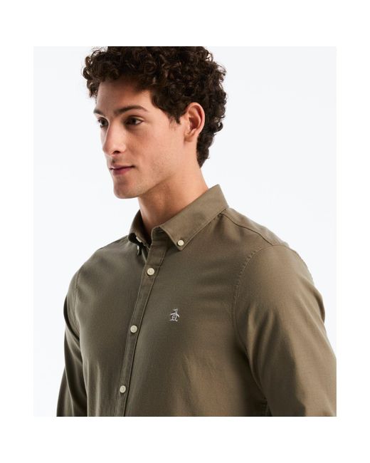 Original Penguin Green Oxford Shirt In Dusty Olive for men