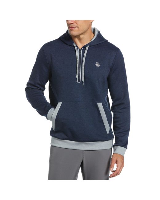Original Penguin Blue Earl Colour Block Layering Golf Hoodie In Black Iris Bijou Heather for men