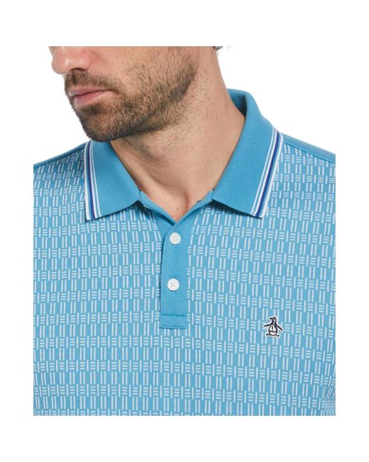 Original Penguin Jacquard Front Interlock Polo Shirt In Blue Moon for men