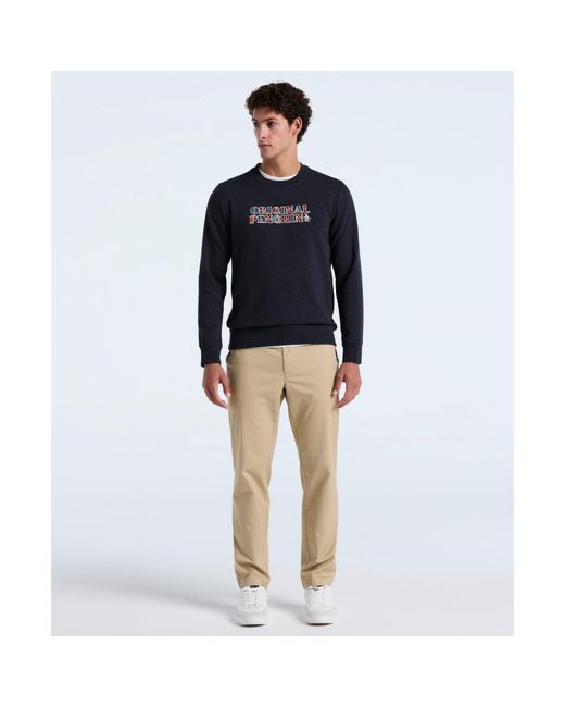 Original Penguin Black Plaid Logo Graphic Sweatshirt In Sapphire Heather for men